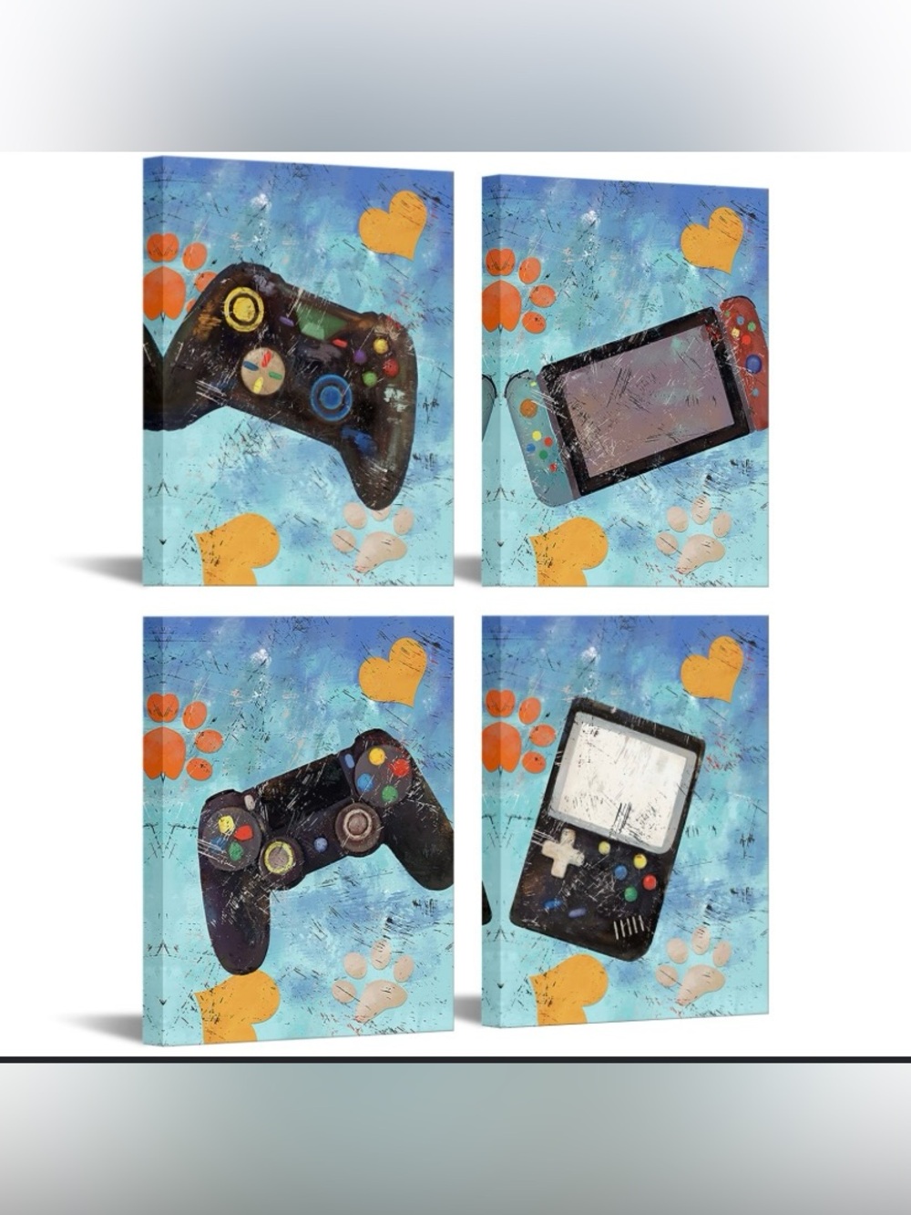 Colorful Gaming Controller & Handheld Art Print Set of 4 - Blue